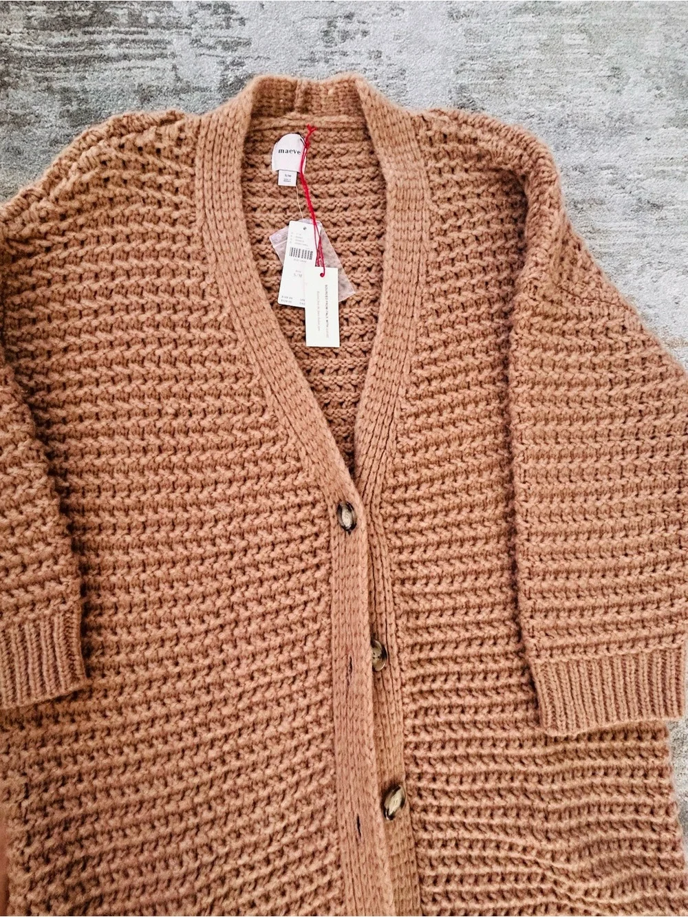Maeve Oversized Waffle Knit Cardigan - Camel Brown